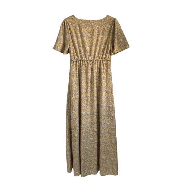 MIKAROSE V-neck Prairie Maxi Slit Front Dress Goldenrod Floral Print - Picture 2 of 10